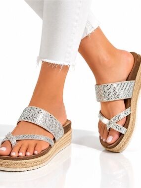 Madden Girl Womens 10M Rhinestone Espadrille Platform Slide Sandals Sparkle